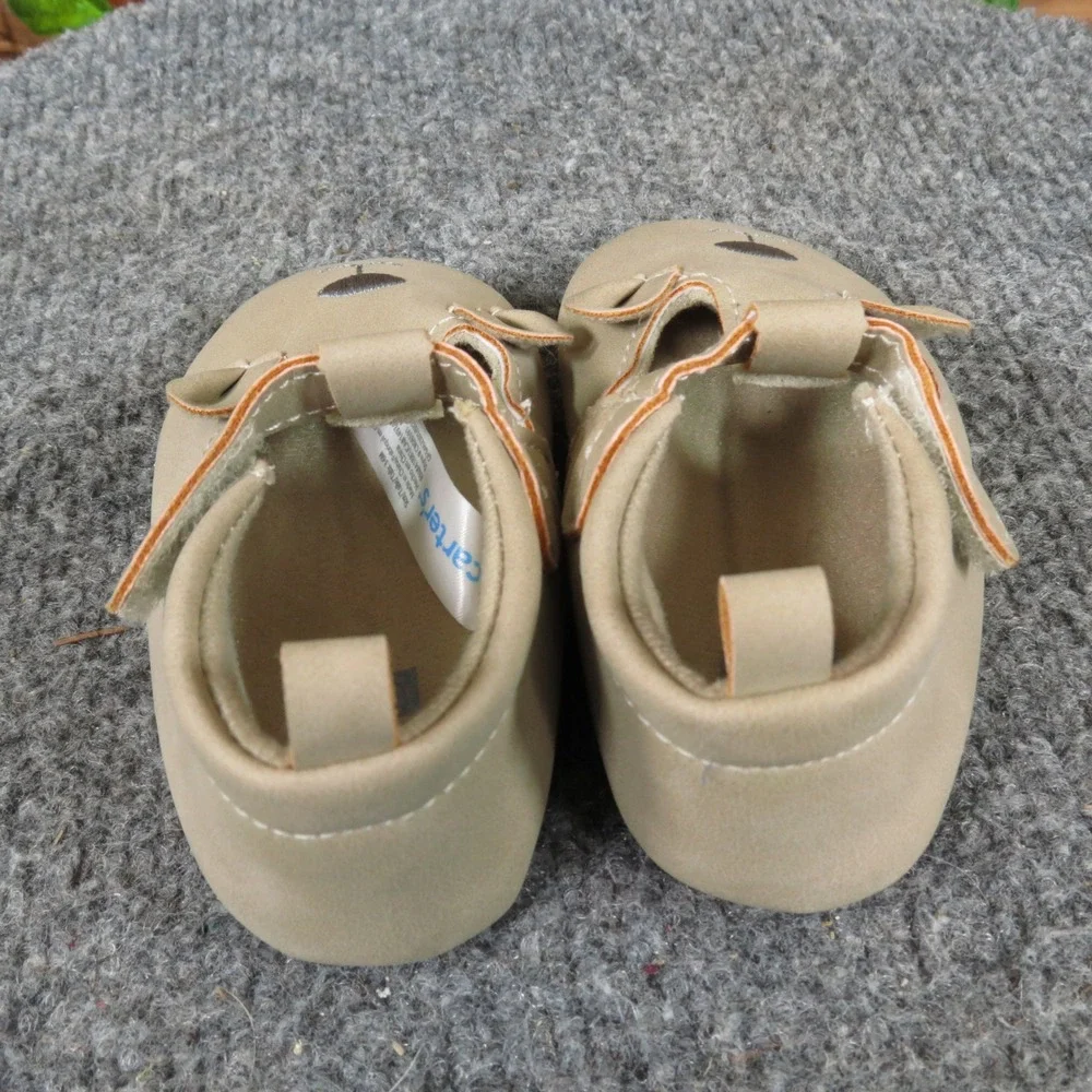 Carter's Baby Bear Moccasin Crib Shoes 3-6 Months Tan‎ Faux Leather Soft Sole